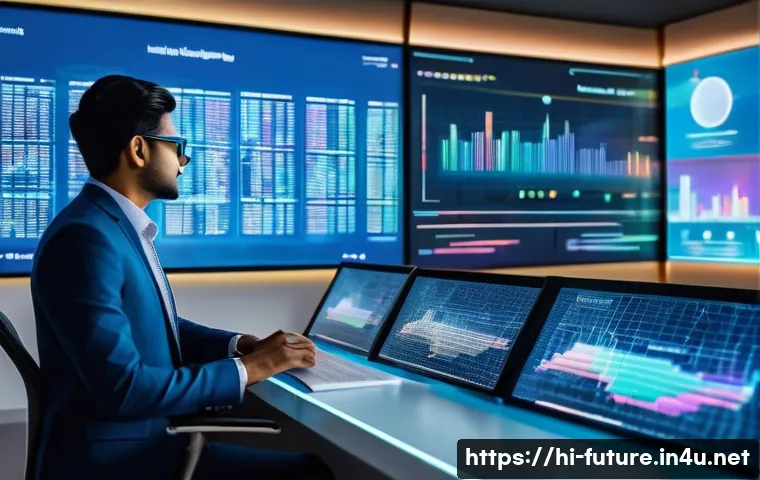 미래 연구 방법론 - A futuristic data analytics control room in India, featuring diverse Hindi-speaking professionals an...